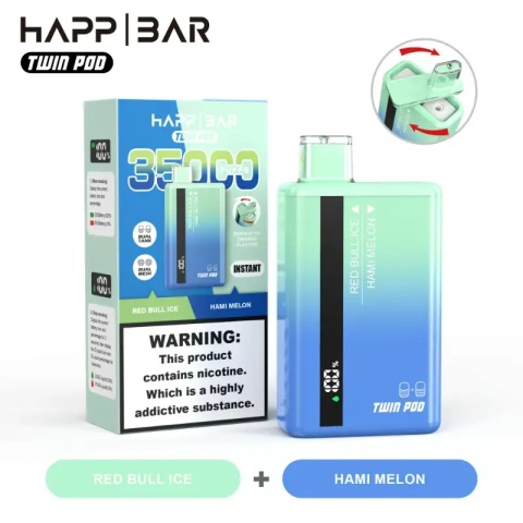 E-papieros jednorazowy Happ Bar 35000 Redbull Ice/Hami Melon